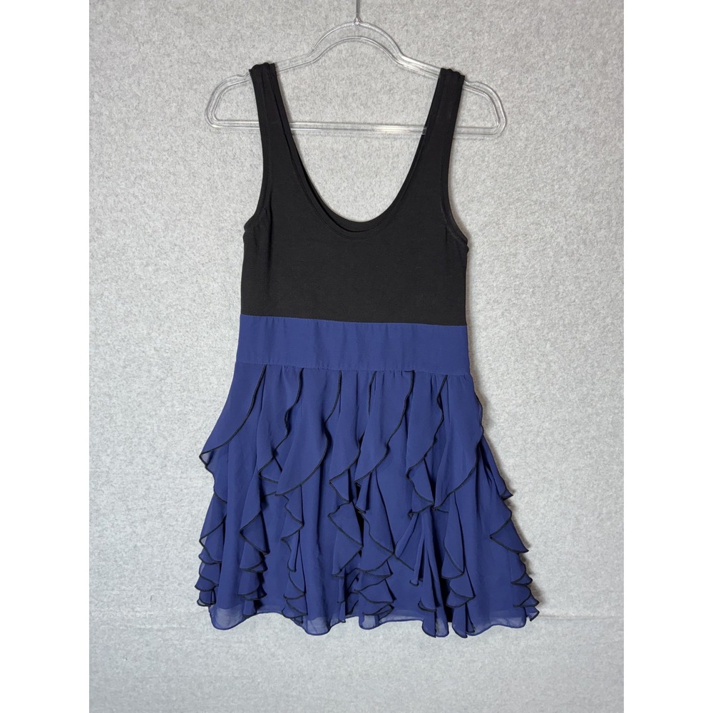 Express Dress Womens 8 Black Blue Ruffle Sleeveless Party Mini Tank Scoop Neck